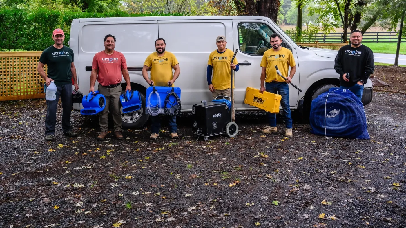 Umpire Mitigation team with equipment ready for water and fire damage restoration in Northern Virginia