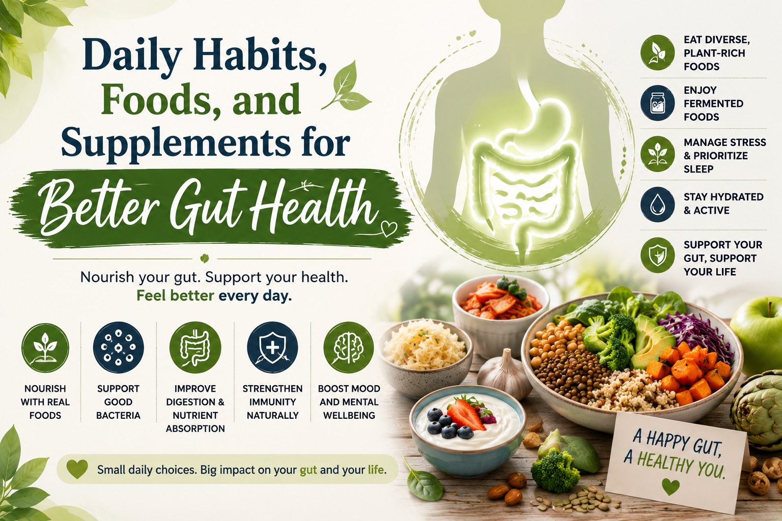 Daily Habits, Foods, and Supplements for Better Gut Health
