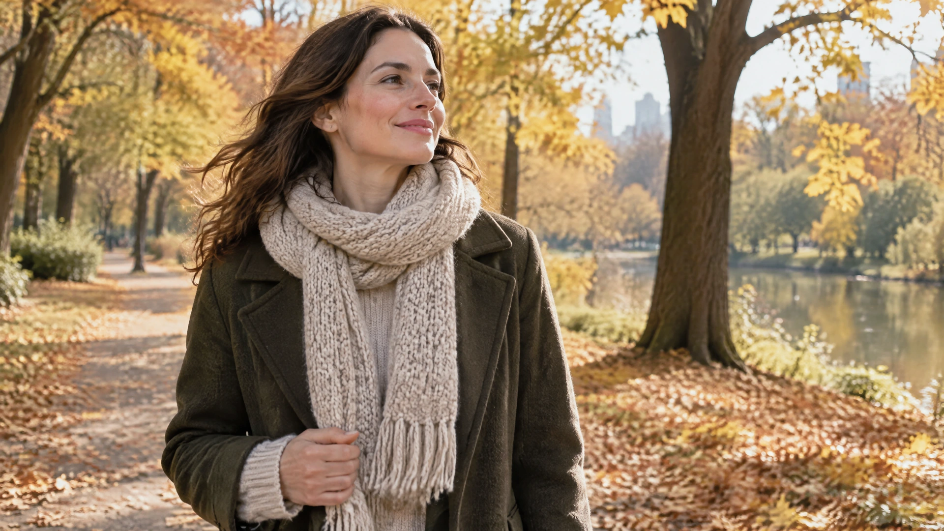 Woman walking outdoors in autumn — immunoglobulins in colostrum and seasonal wellness