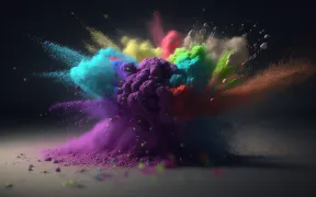 Color explosion with bright paint splashes