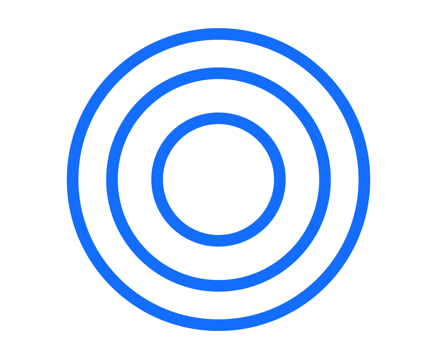 Three concentric blue circles with transparent centers on a black background.
