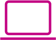 Magenta outlined icon of an open laptop computer with a blank white screen.