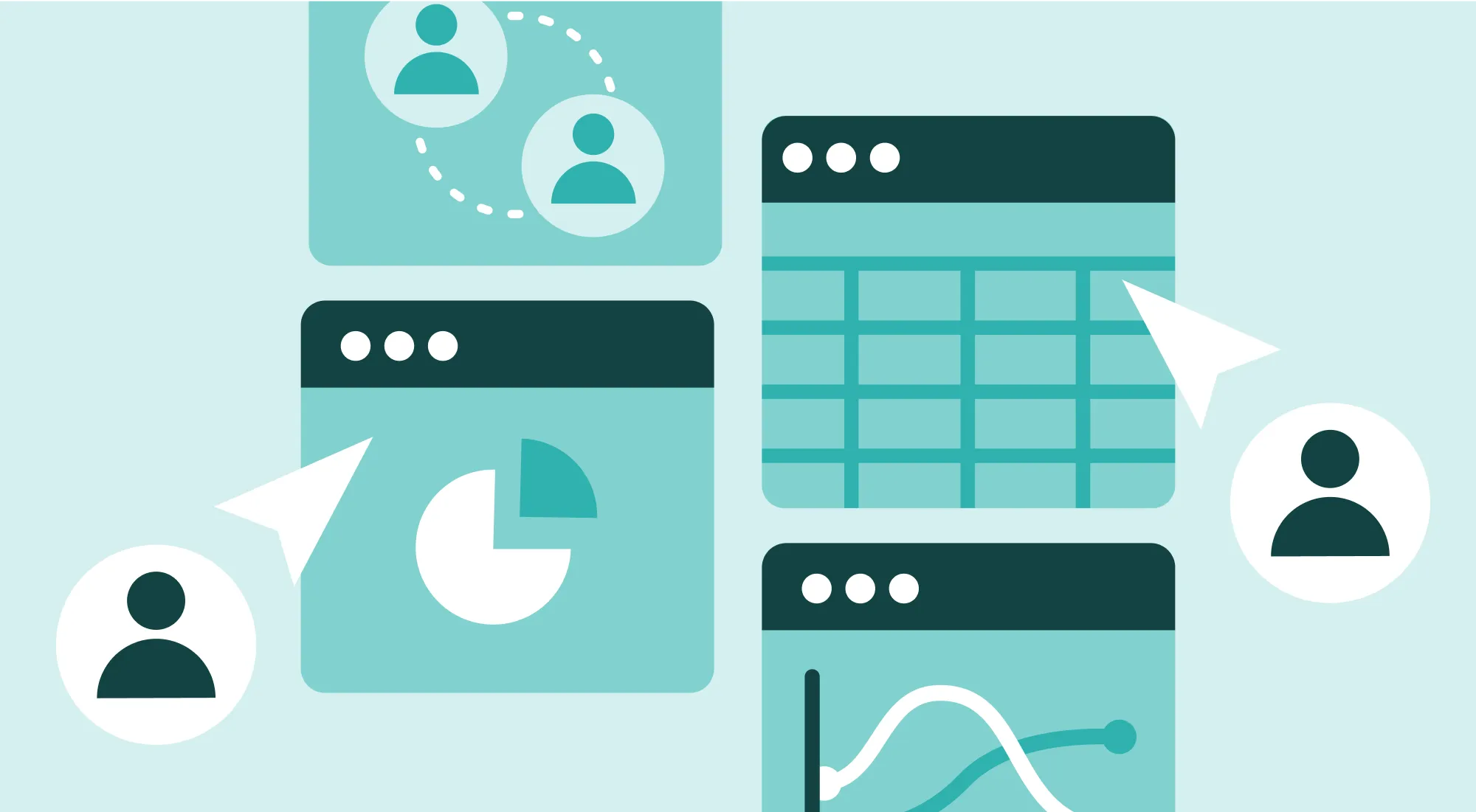 A series of graphs and diagrams are displayed on a blue background.