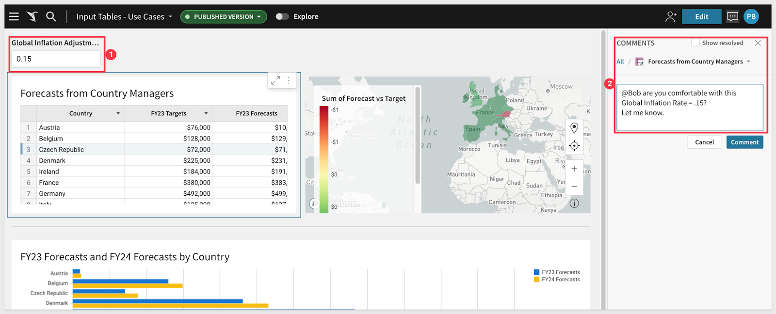 A website with a map of the world and a table of data.