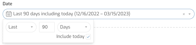 A computer screen with a date range of 1/1/2021 to 3/2/2022.