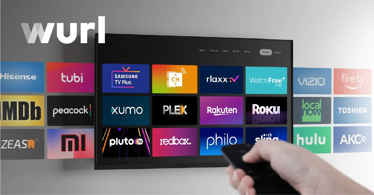 A person holding a remote control pointing at a screen with a variety of icons.
