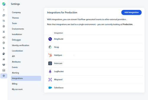 Sending data from Userflow to Hubspot and Mixpanel