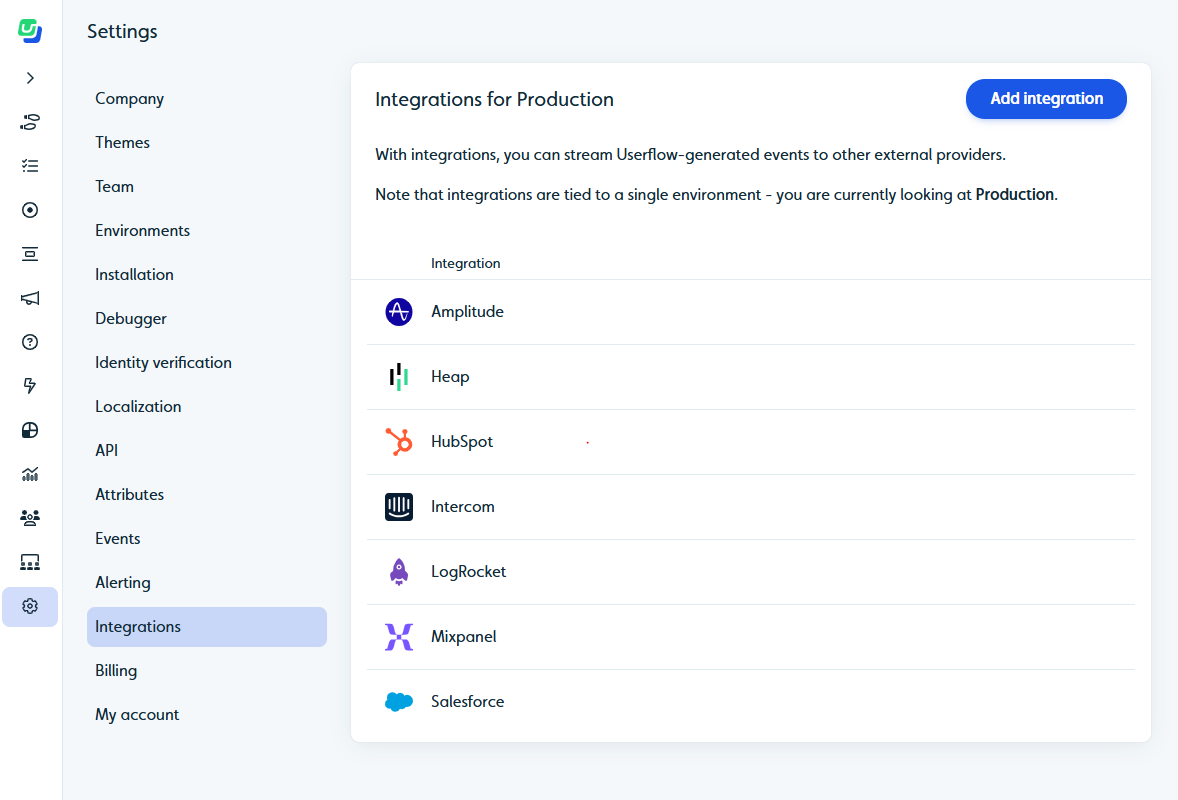 Sending data from Userflow to Hubspot and Mixpanel
