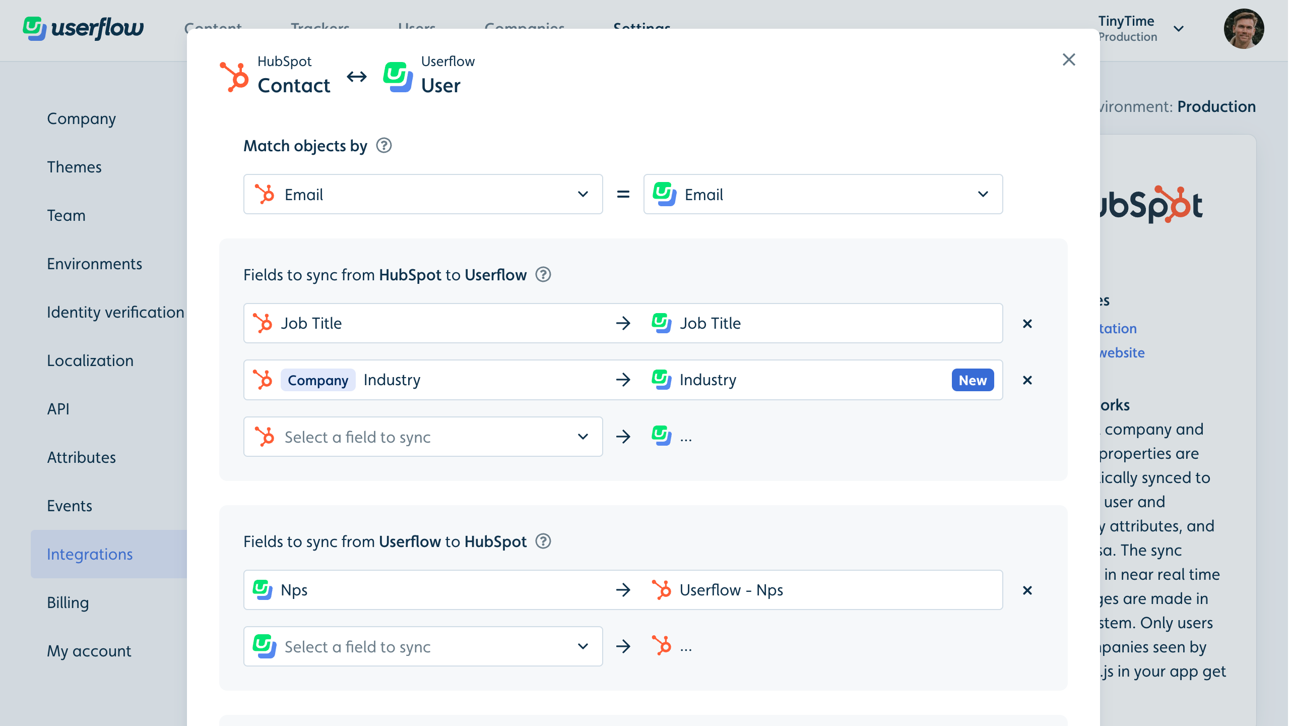 Userflow Hubspot Sync
