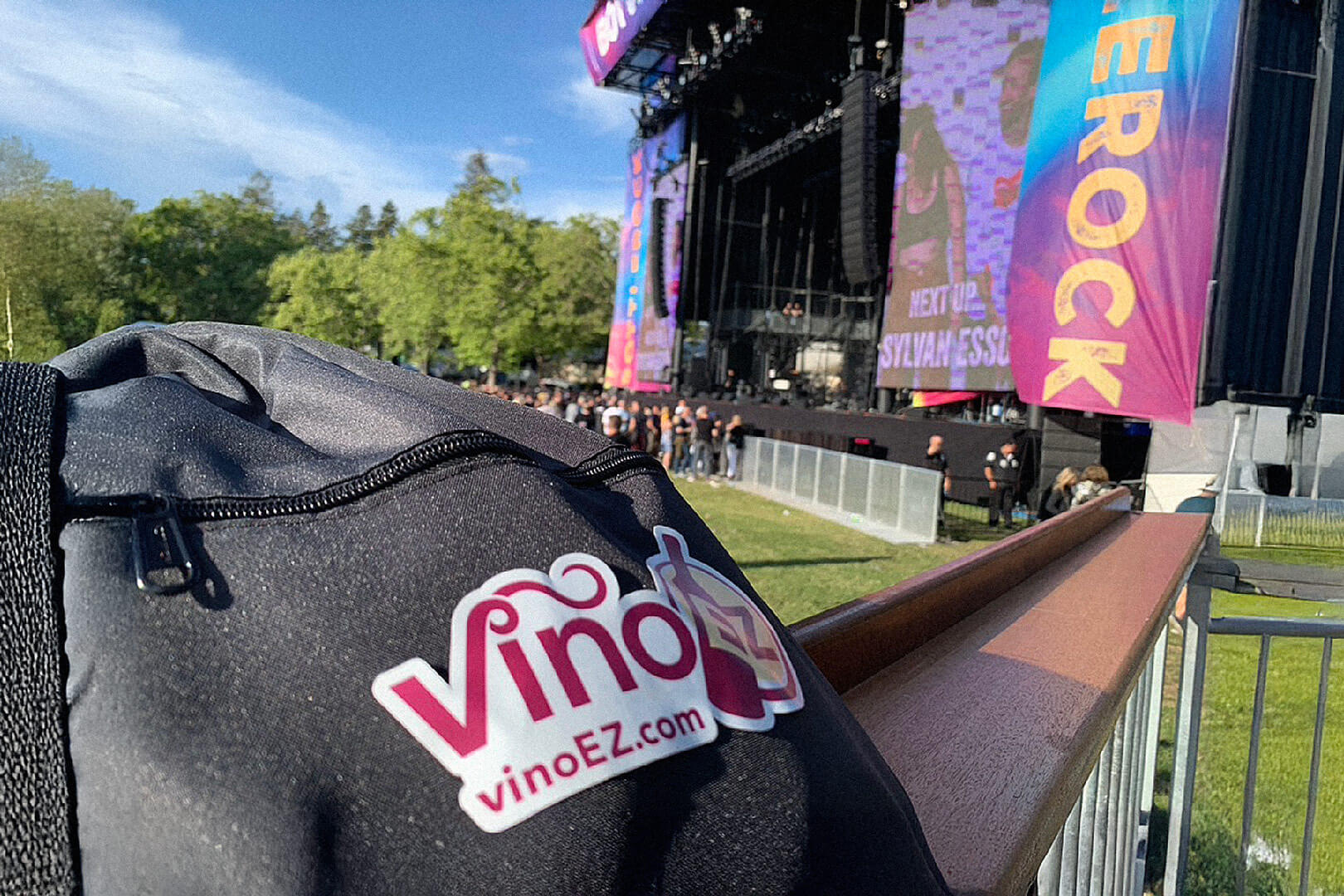 Sticker design on a backpack at Bottle Rock festival