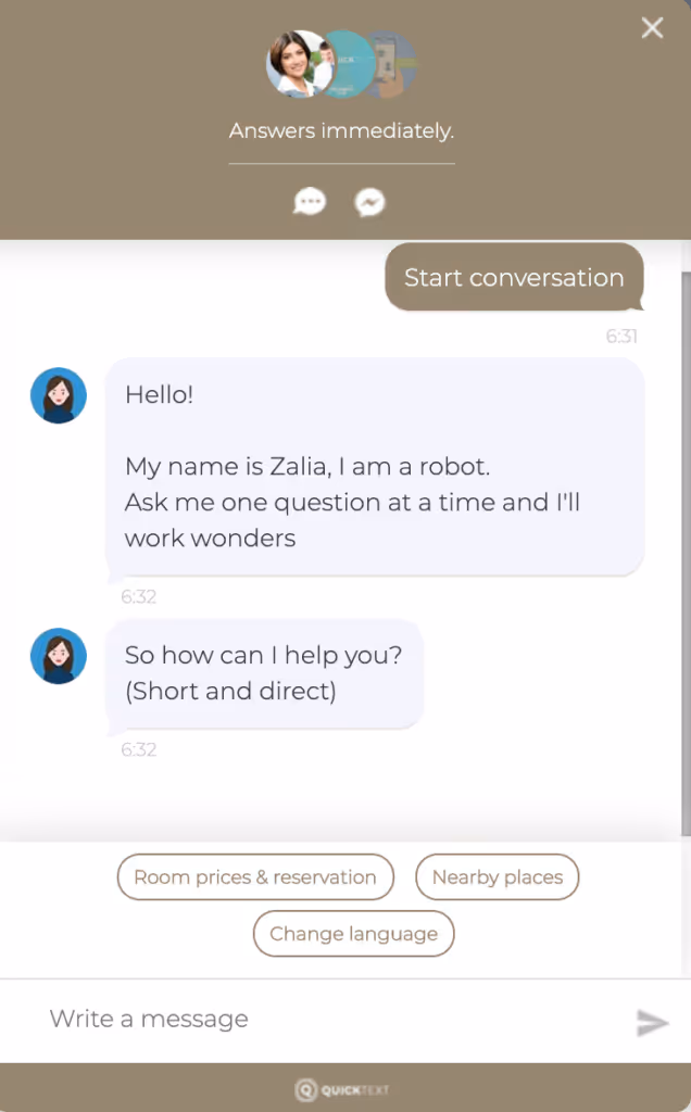 チャットボットの歓迎メッセージ