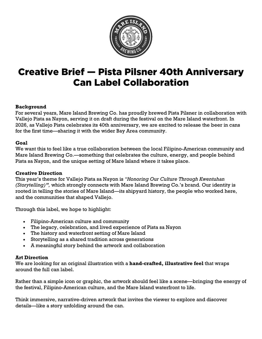 First page of the Pista Pilsner creative brief