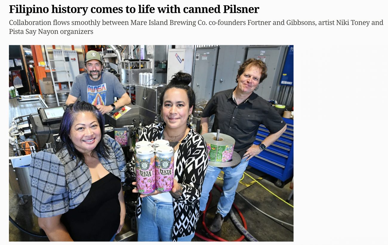 Newspaper feature on the canned Pista Pilsner and Filipino history