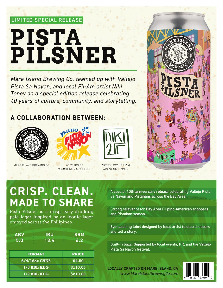 Pista Pilsner sell sheet for distributors and retail buyers