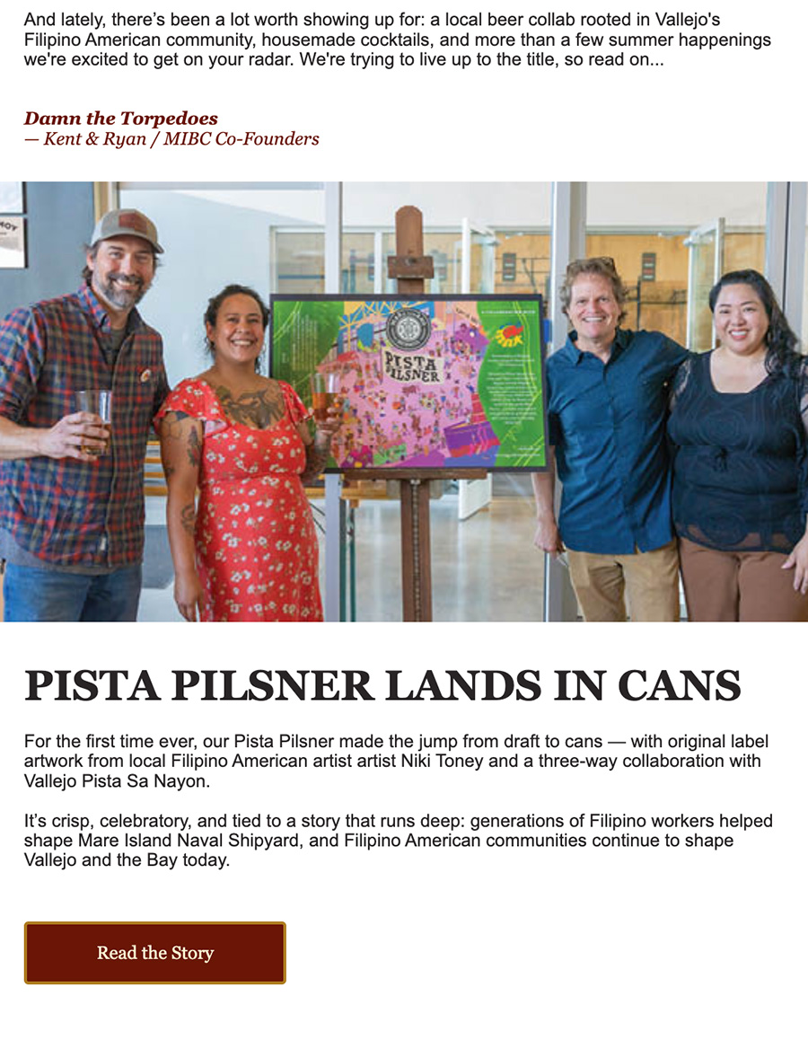 Summer email featuring Pista Pilsner in cans