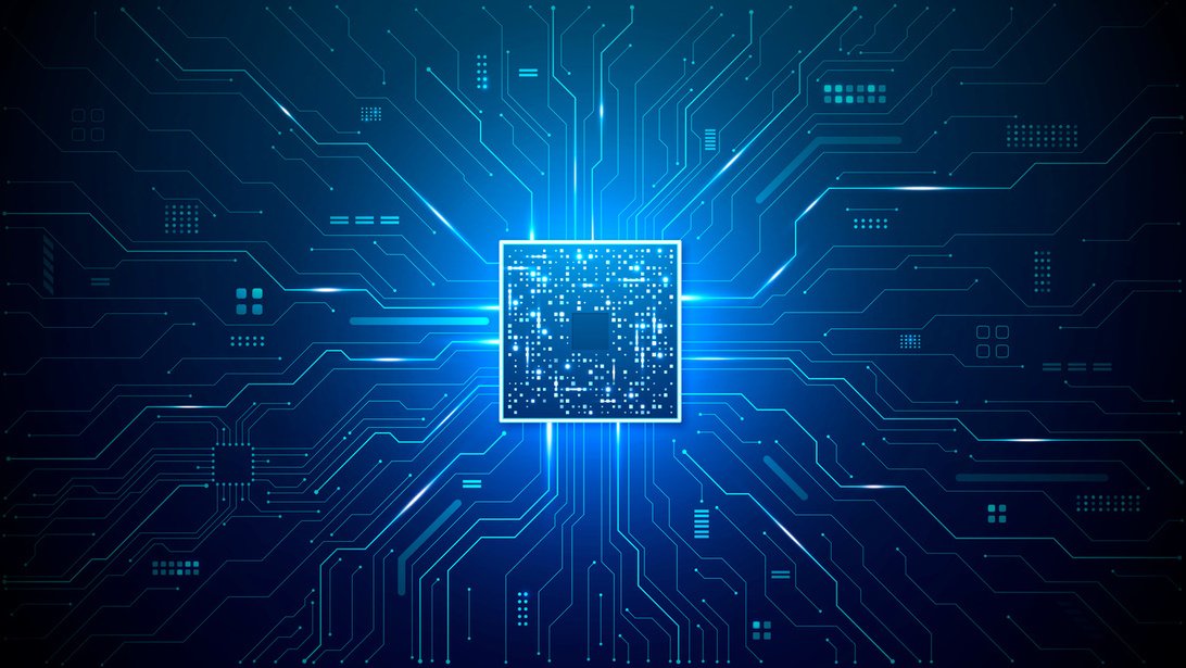 Illustration of a GPU chip at the centre of a circuit board, the cover art of the Chora white paper