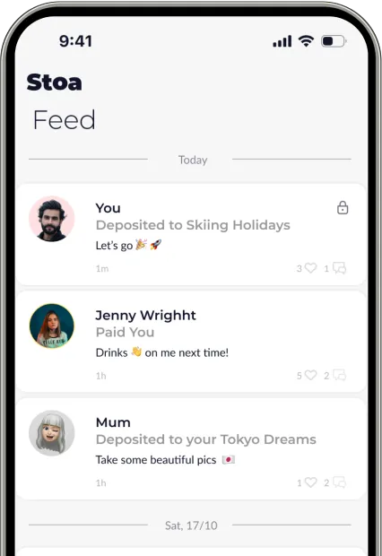 Screen showing the Stoa App Feed and how it helps you save