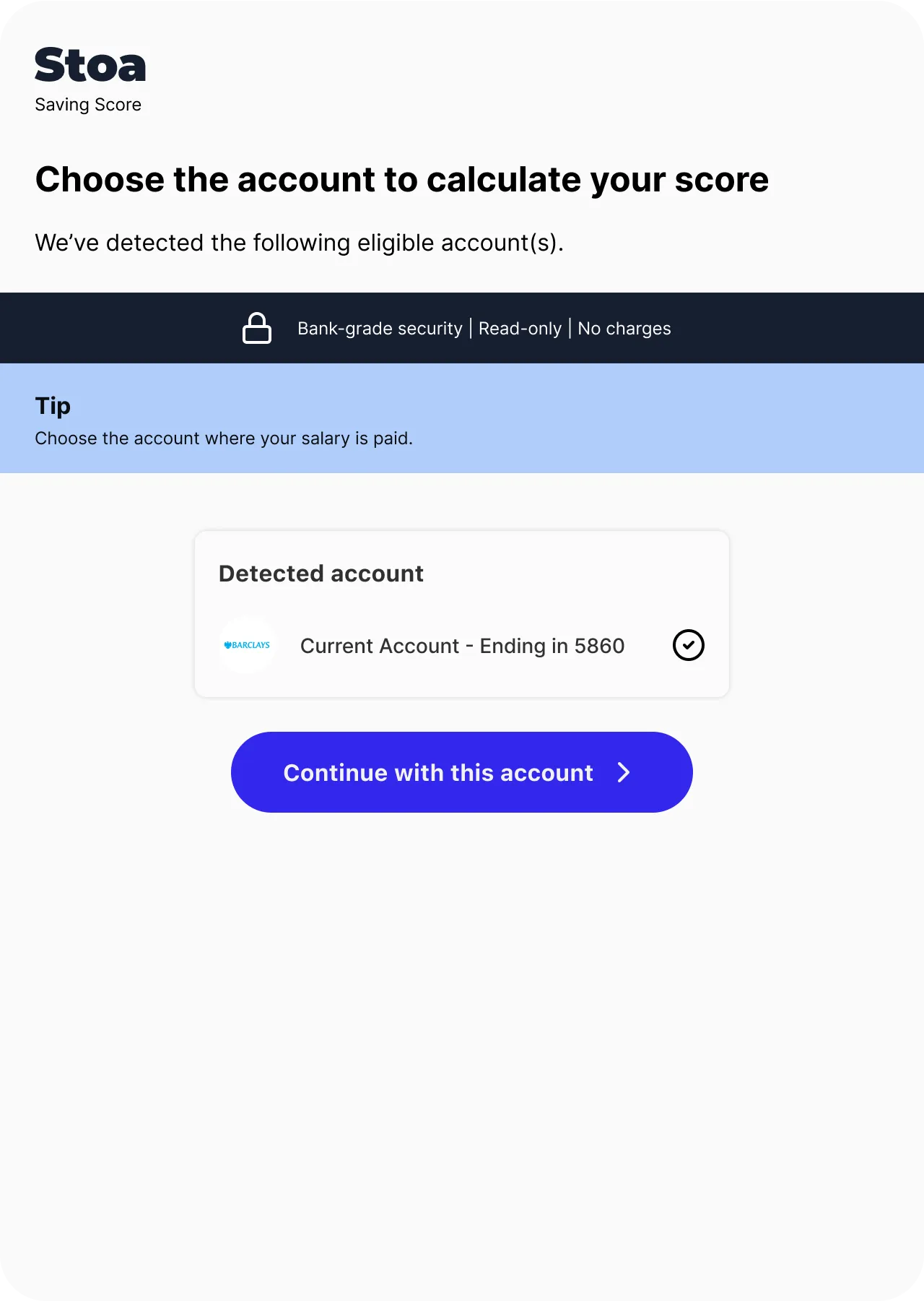 Choose the account screen