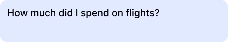 Text reading 'How much did I spend on flights?' in black font on a rounded light blue rectangle.