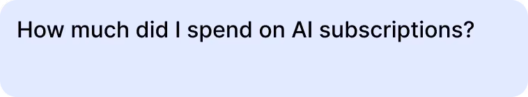 Text reading 'How much did I spend on AI subscriptions?' inside a rounded rectangle.