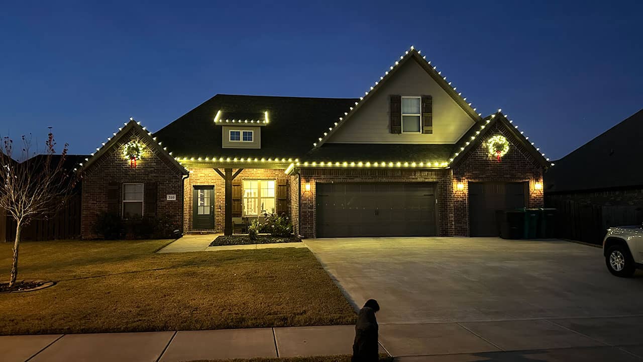 Christmas Lighting installation by Platinum Landscape near me in northwest Arkansas.