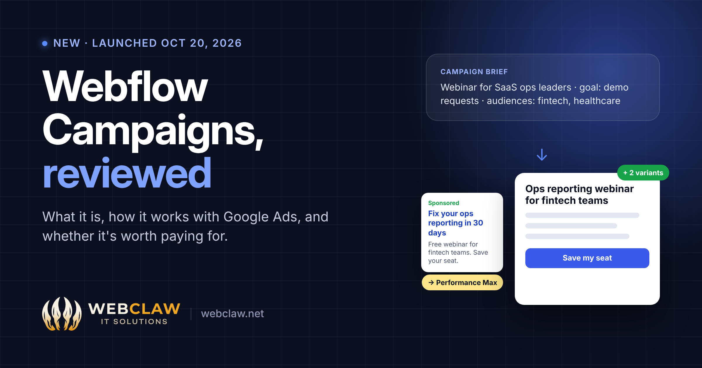 Webflow Campaigns AI-powered landing page and Google Ads campaign builder