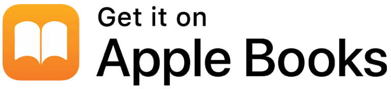 Orange Apple Books icon with the text "Get it on Apple Books" beside it in black font.