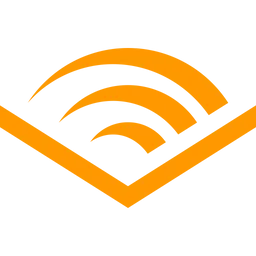 The image shows the Audible logo, featuring three curved orange lines forming an arc above a single flat orange line, resembling an open book or sound waves.