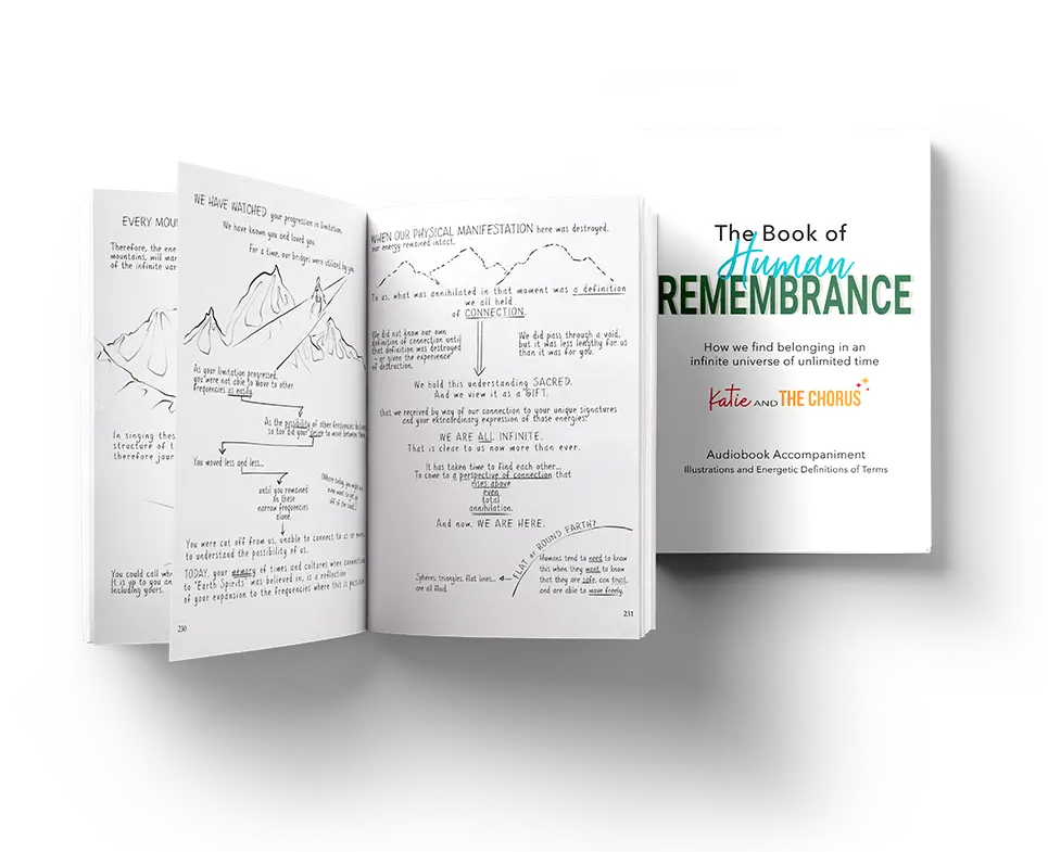 Image of "The Book of Human Remembrance" by Katie and The Chorus. The book is open, displaying diagrams and handwritten notes, enhancing comprehension.
