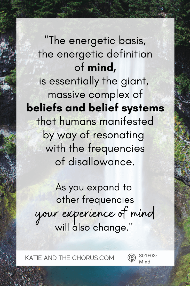 "The energetic basis, the energetic definition of mind, is essentially the giant, massive complex of beliefs and belief systems that humans manifested by way of resonating with the frequencies of disallowance. As you expand to other frequencies, your experience of mind will also change.