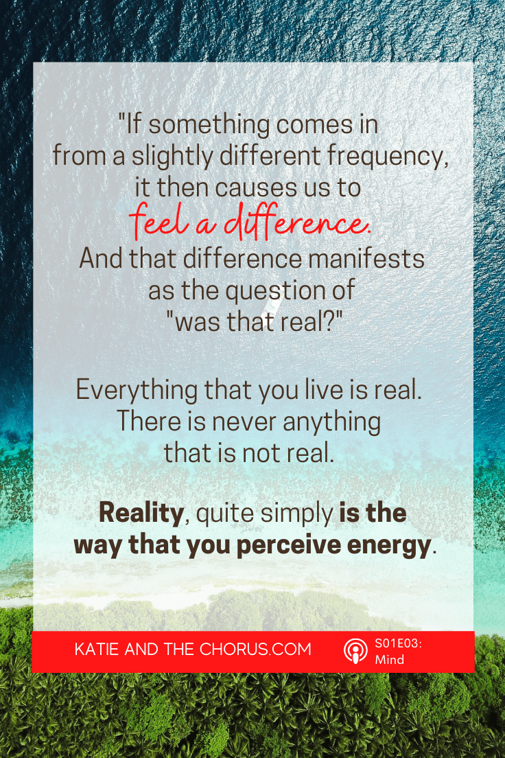 Quote: "If something comes in from a slightly different frequency, it then causes us to feel a difference. And that difference manifests as the question of "was that real?" Everything that you live is real. There is never anything that is not real. Reality, quite simply, is the way that you perceive energy."