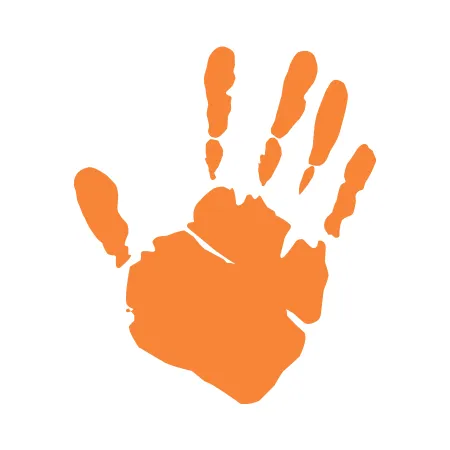 Orange handprint on a white background.