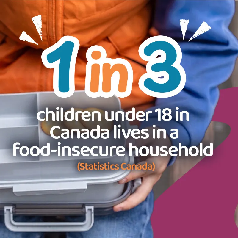Child holding a bento lunchbox containing only three crackers, highlighting Statistics Canada data on child food insecurity.