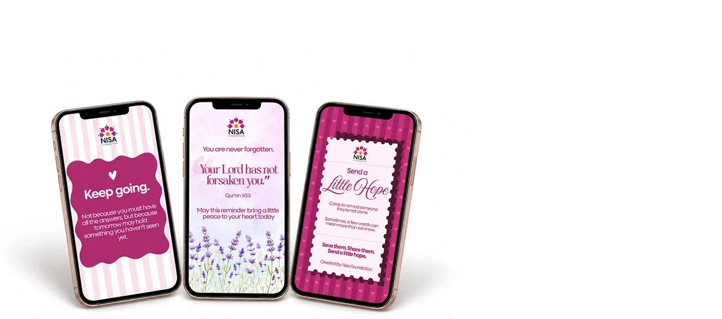 NISA Foundation Little Hope digital cards featuring inspirational Islamic messages in Urdu