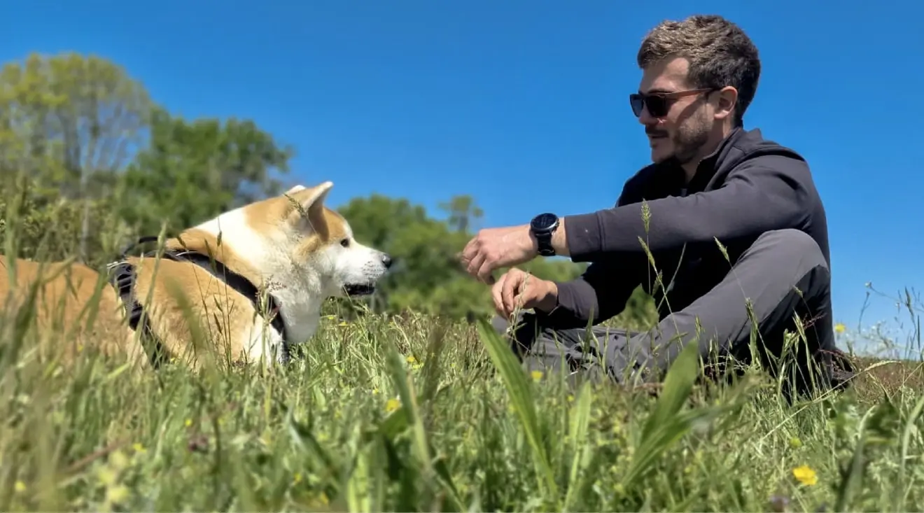 Photo d’un chien en pleine séance d’éducation avec un éducateur canin et comportementaliste canin à Bordeaux