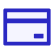 Blue and white credit card icon with magnetic strip and chip on white background.