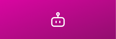 Simple white robot face icon with two eyes and an antenna on a purple-pink gradient background.