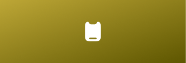 White abstract cat face icon with pointed ears on a gradient olive green background.