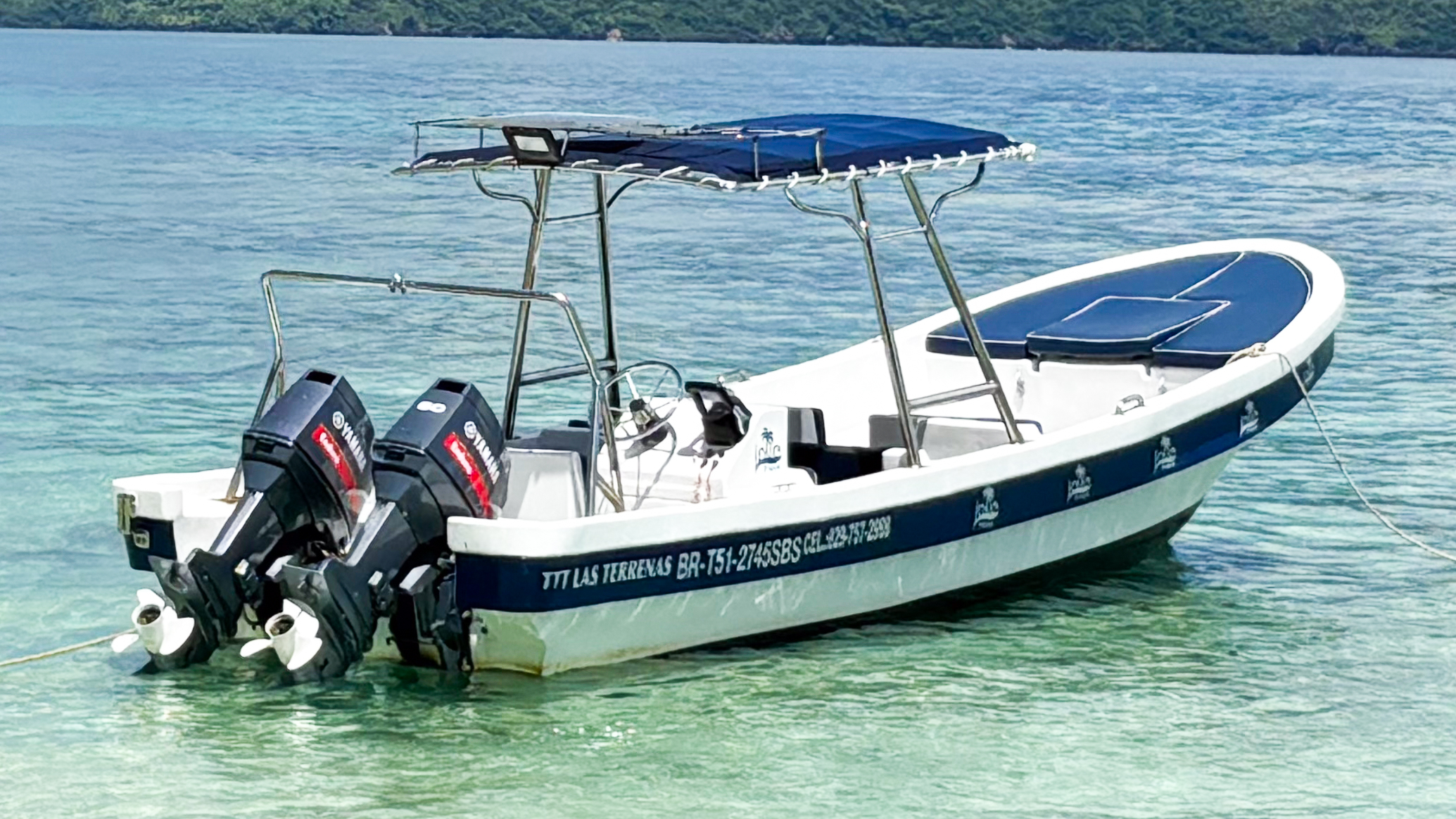 Jolie Playa crew member on board during a boat excursion in Las Terrenas
