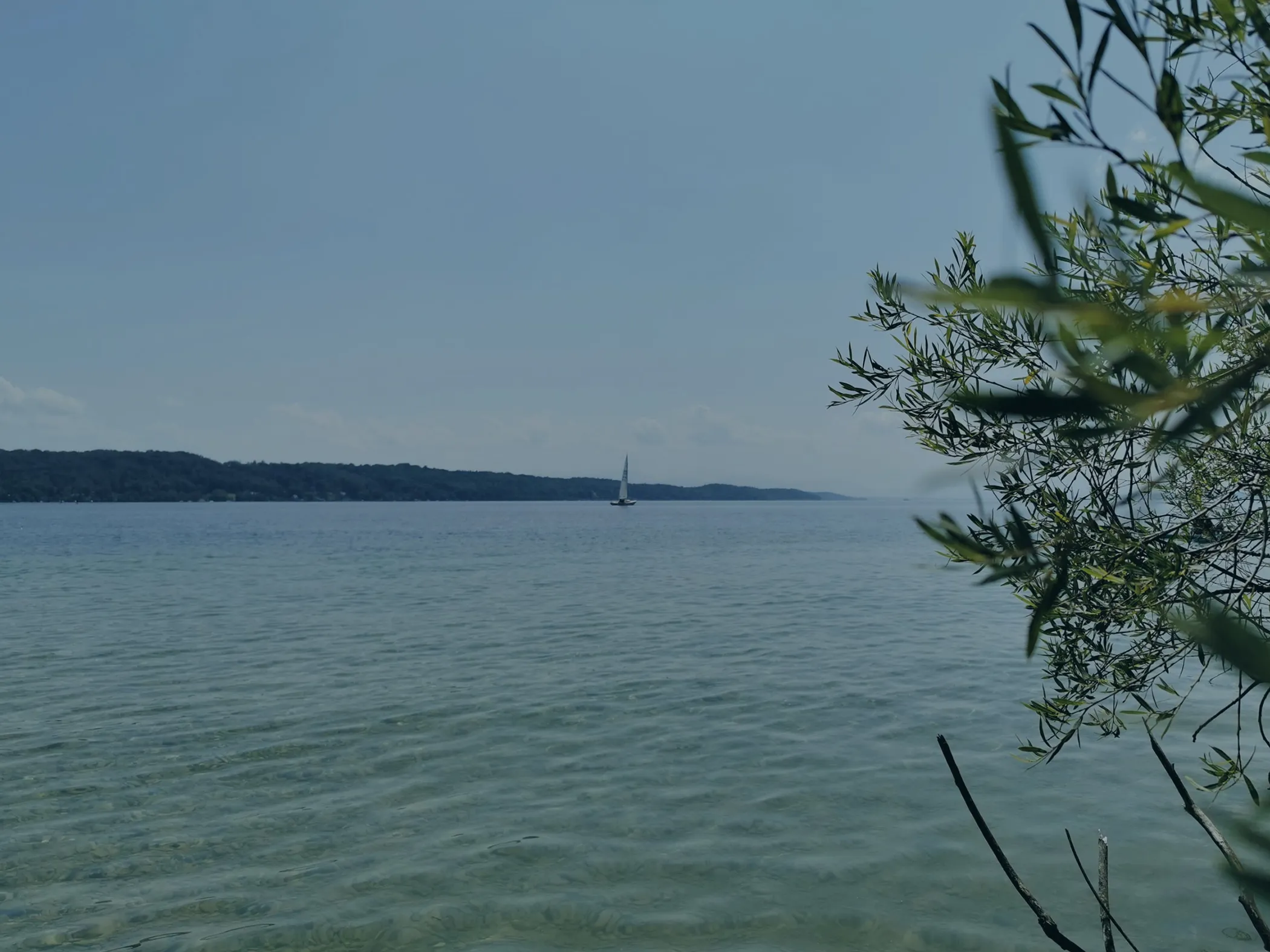 Ausblick auf das Wasser von einem See in München.