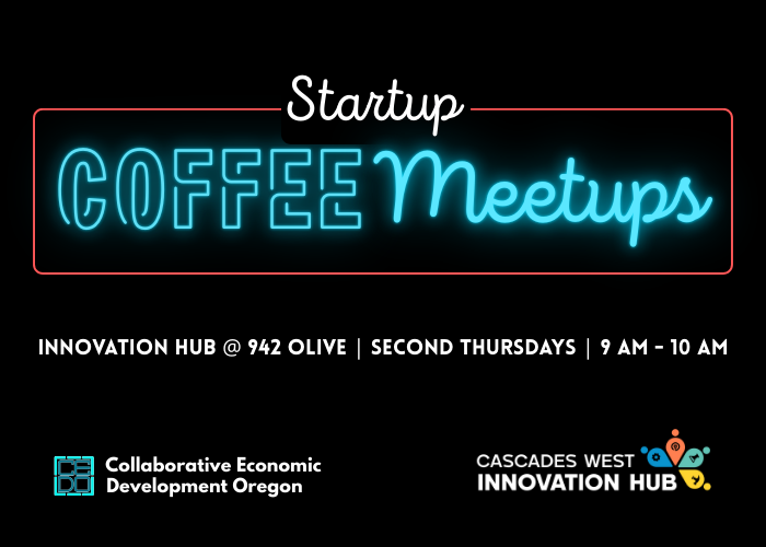 Neon-style text announcing Startup Coffee Meetups