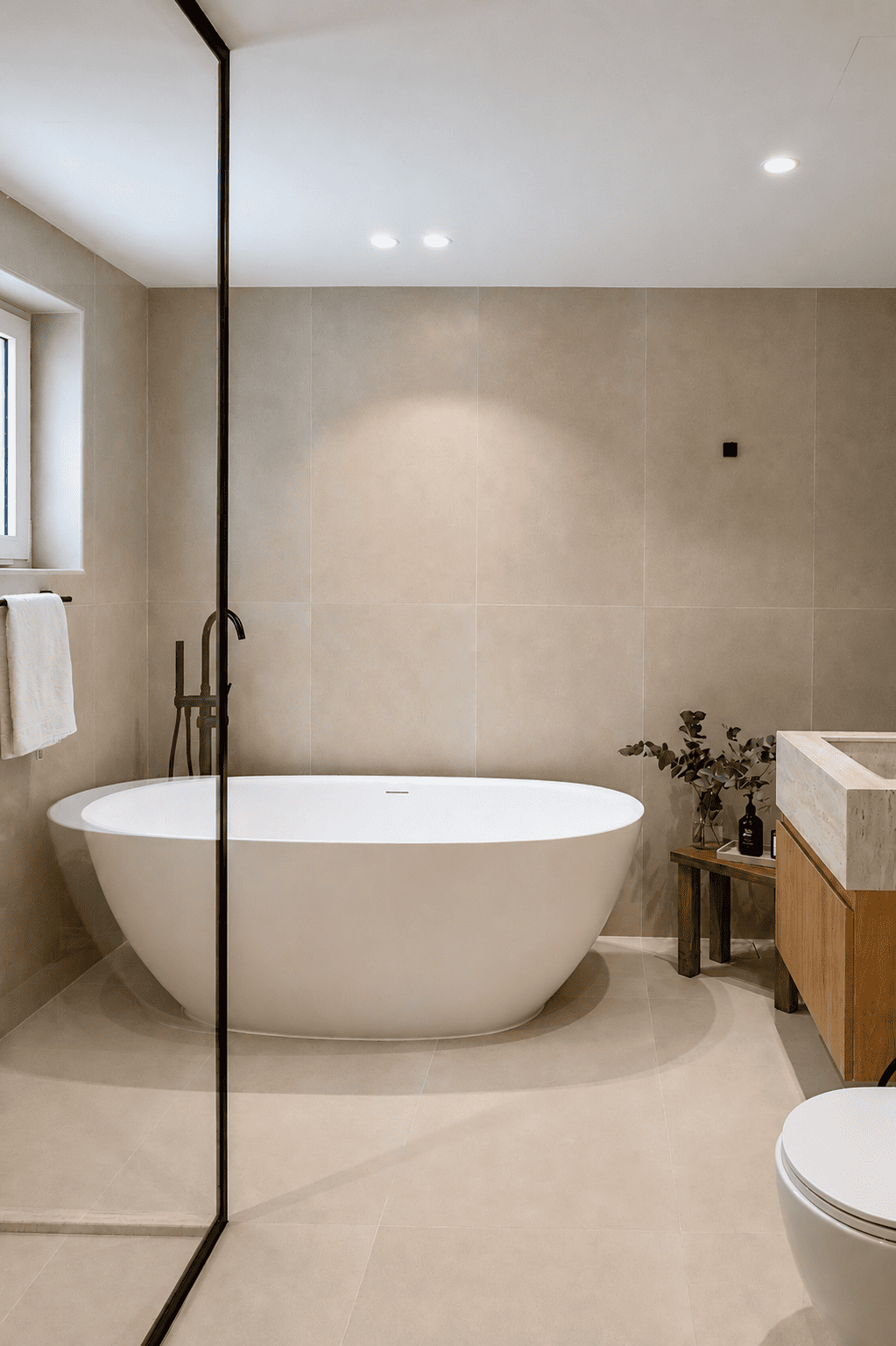 Minimalist modern bathroom renovation Dubai