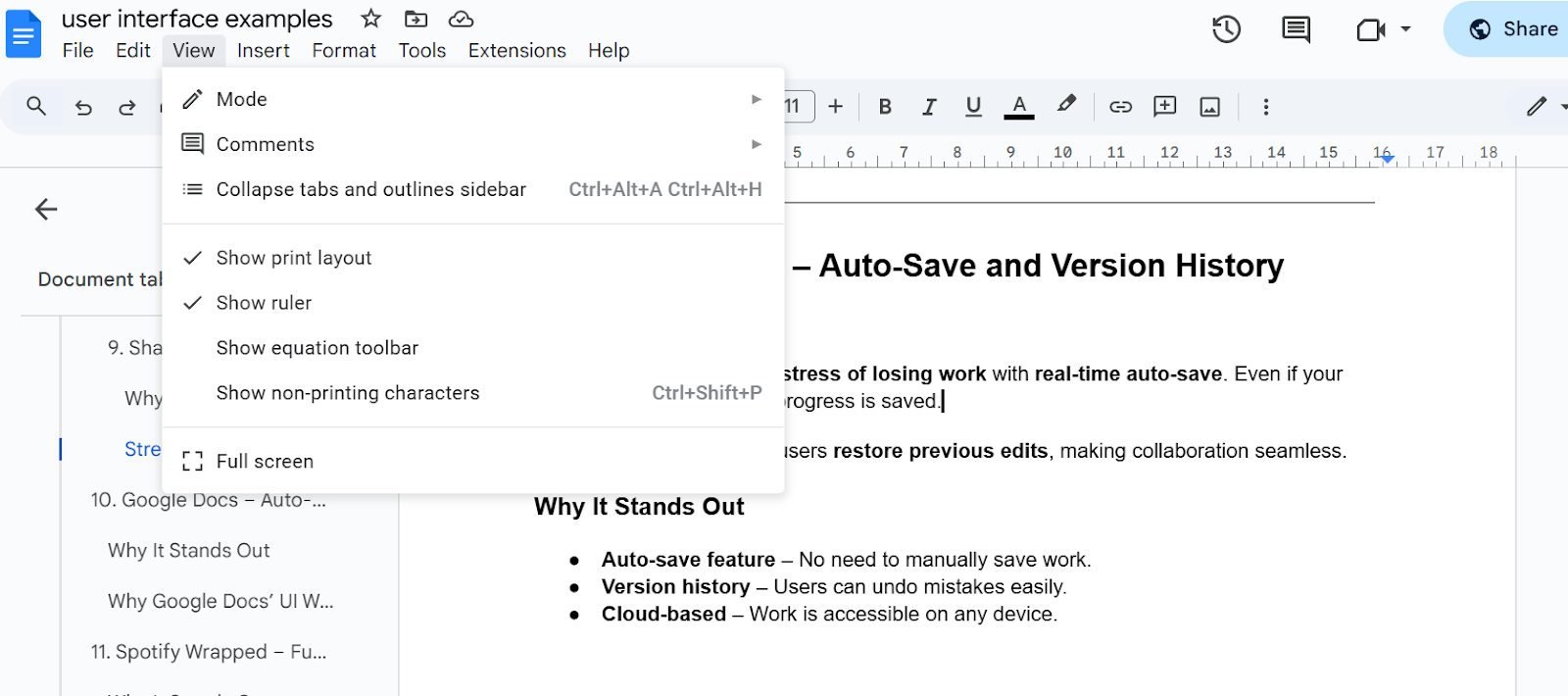 Google Docs – Auto-Save and Version History