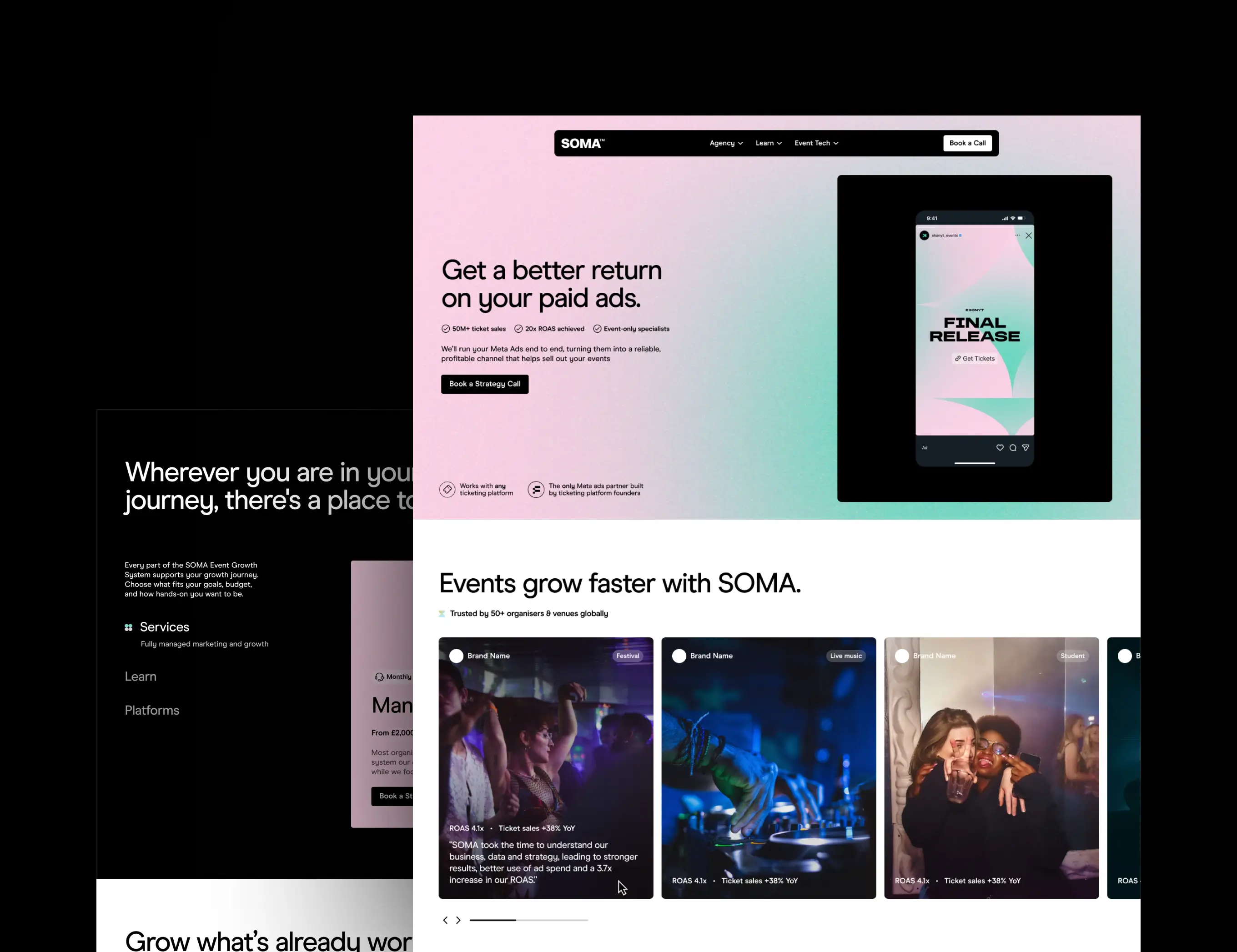 Fatsoma website design of the Paid Ads page