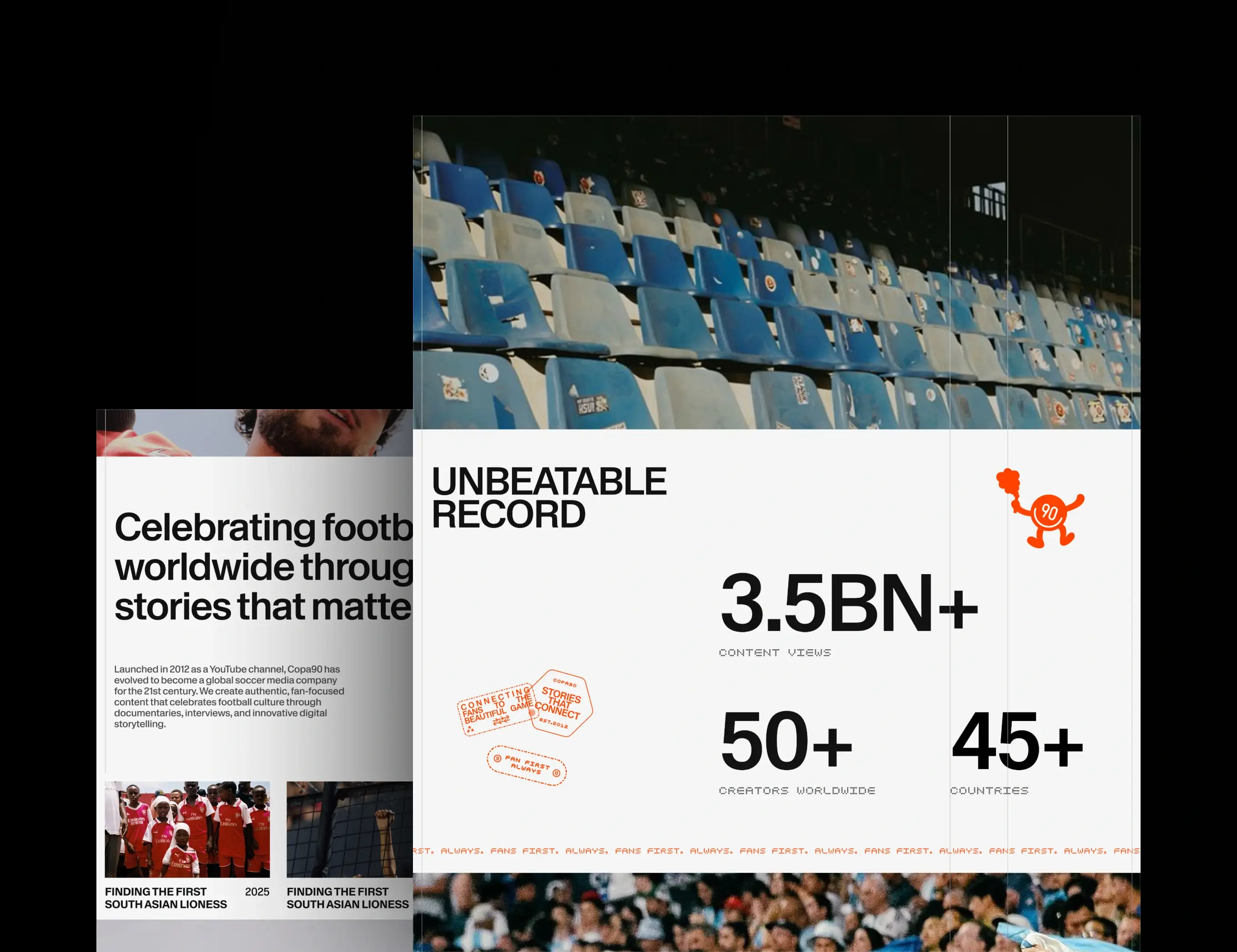 COPA90 website design showcasing their stats