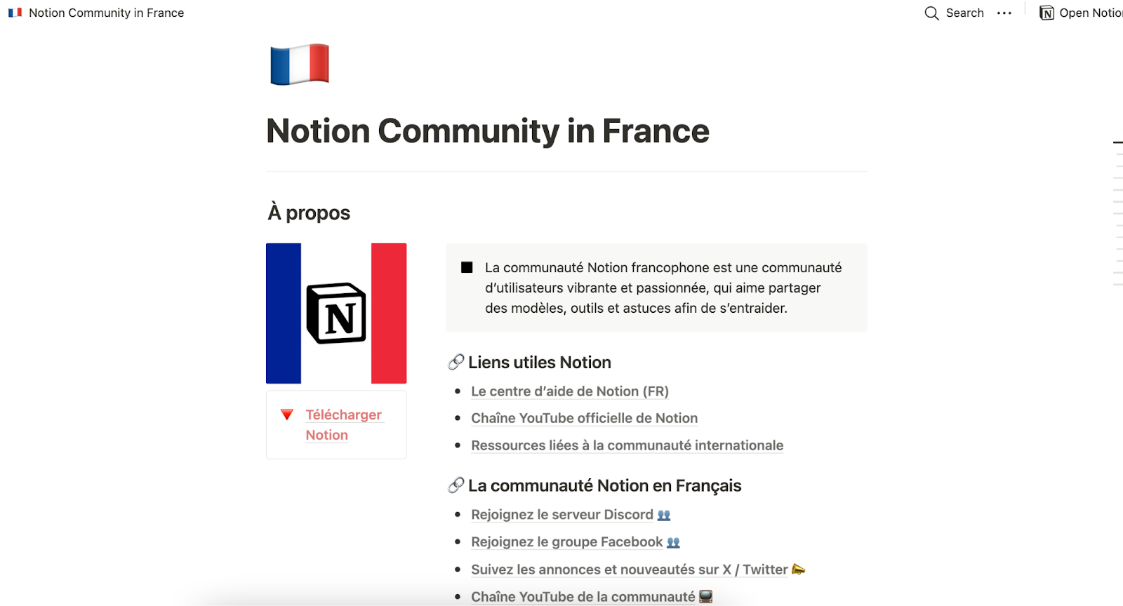 Screenshot of Notion's community page in France