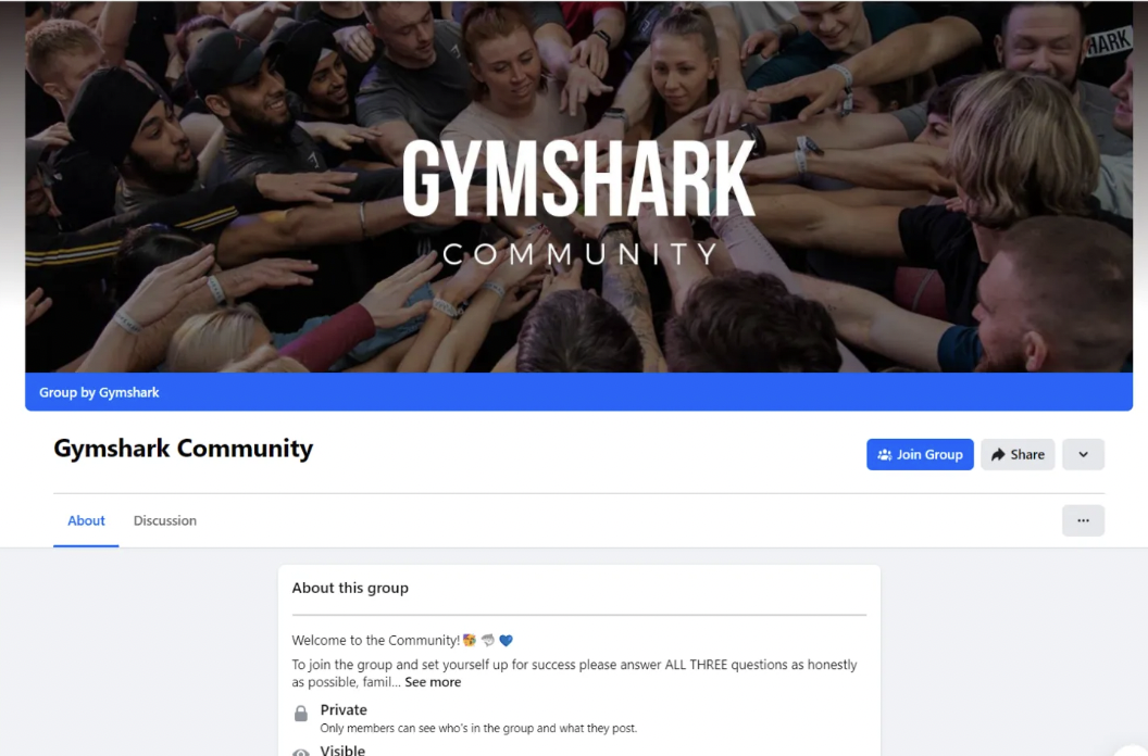Screenshot of Gymshark community Facebook page