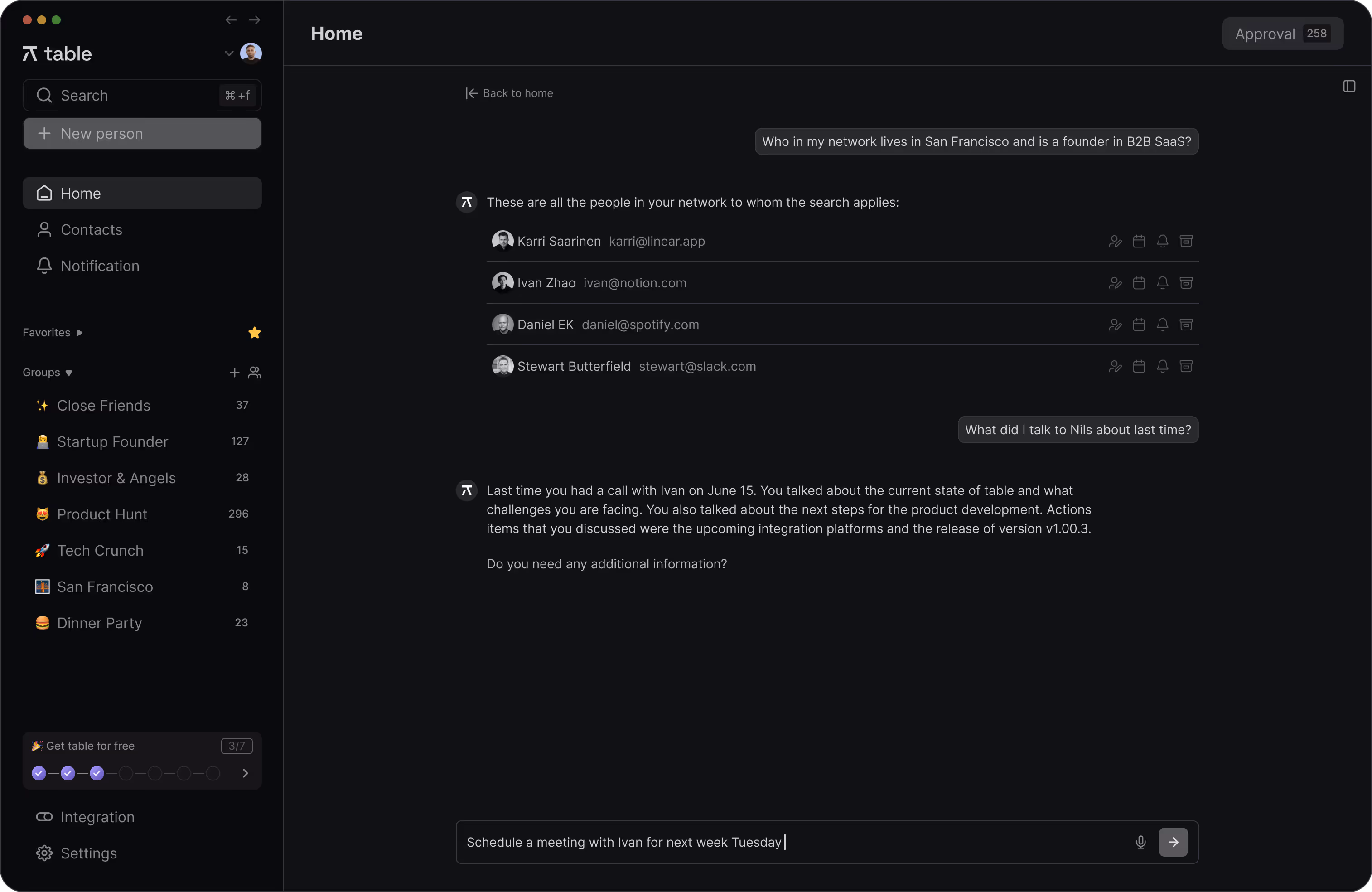 table interface searching