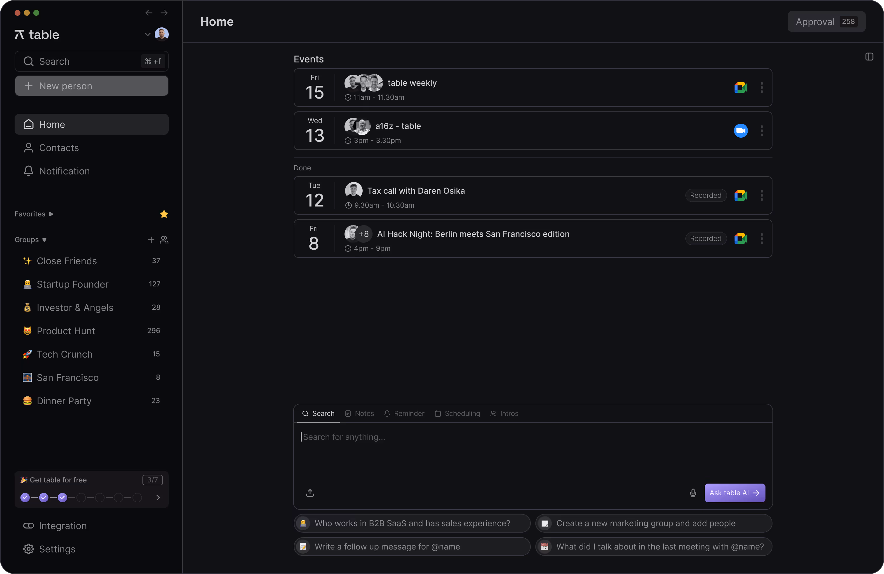 table interface ai assistant
