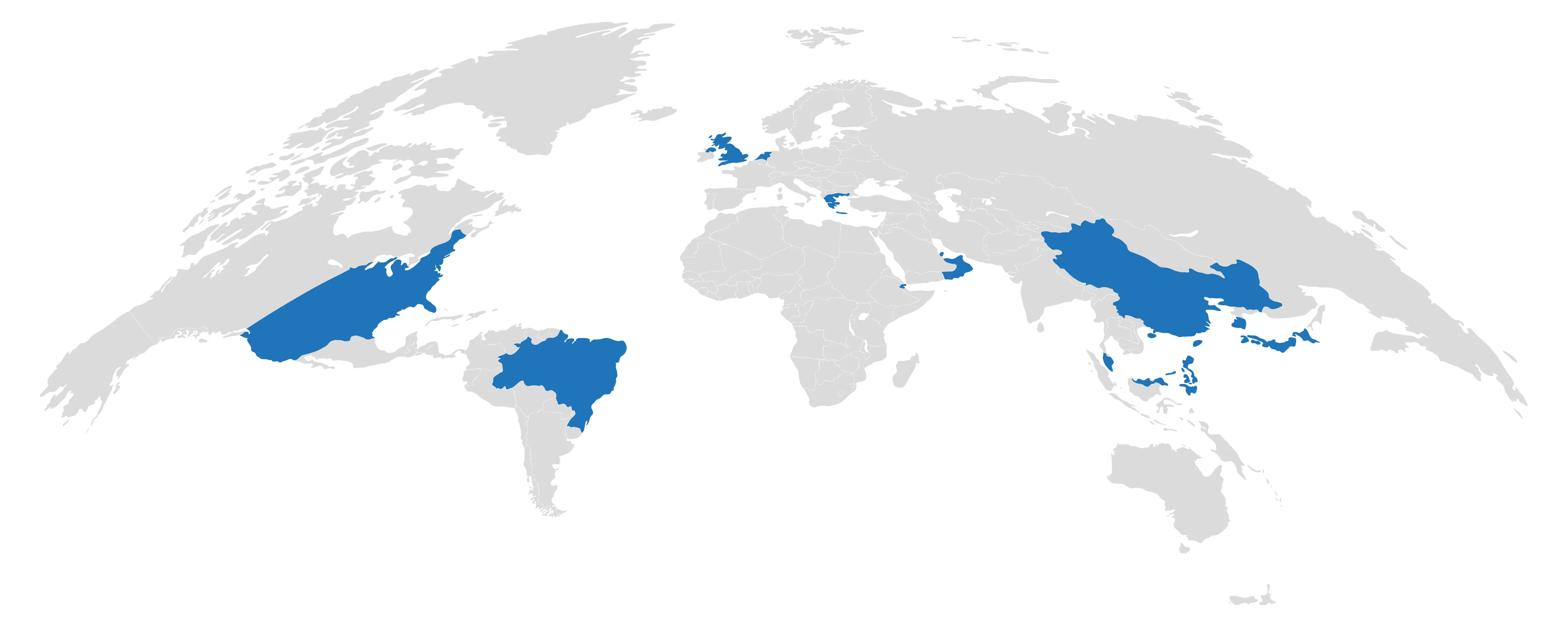 world map highlighting 15 countries